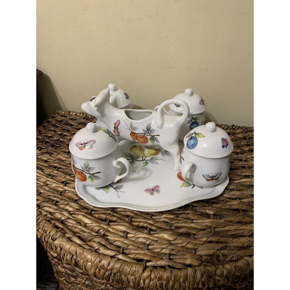 Tea Set Butterfly And Fruits With Cow Cream/ Milk Holder Fairy Cottage Farm Home - Picture 2 of 5